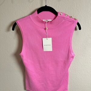 Entro Pink Mock Neck Sleeveless Sweater with gold Button Detail. NWT